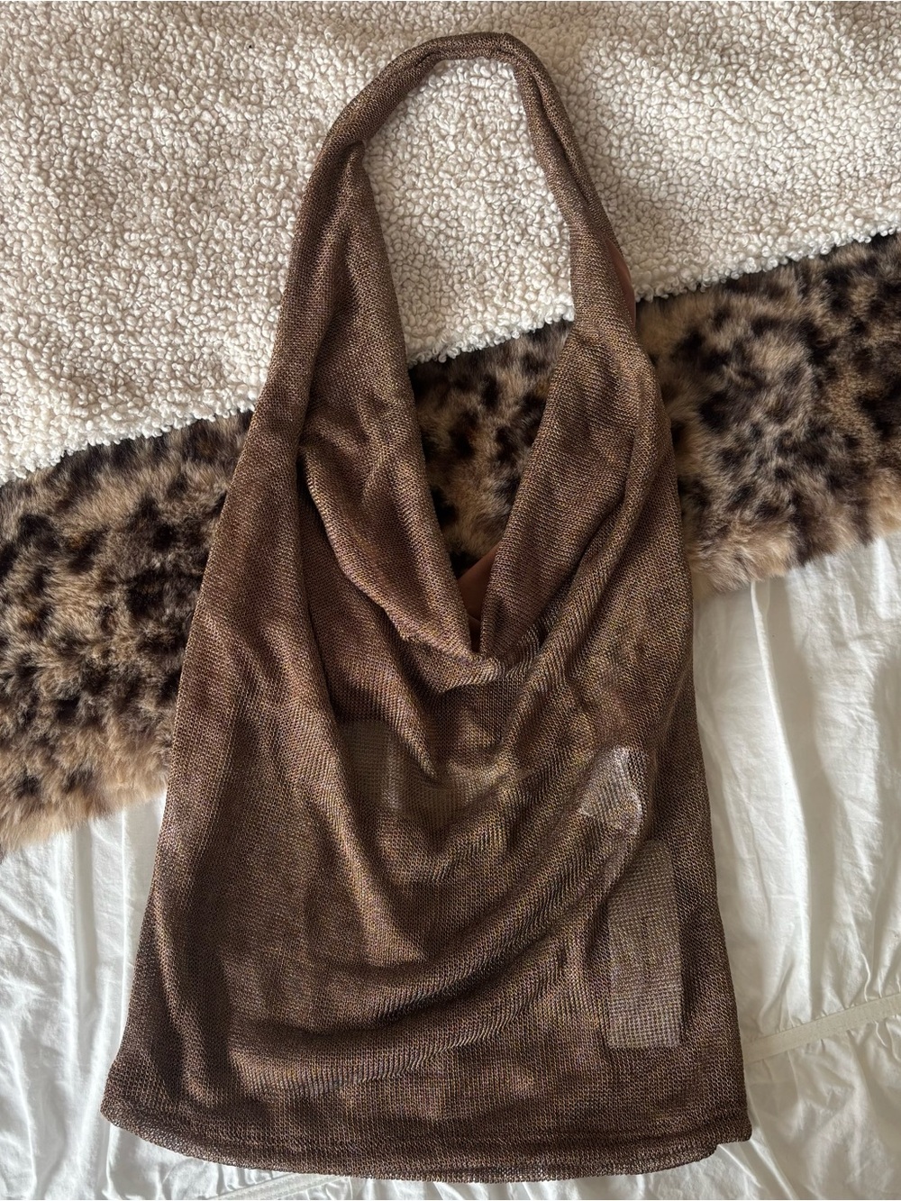 Bronze Shimmery UO Cowl Neck Top